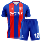 青と赤のストライプユニフォーム サッカー